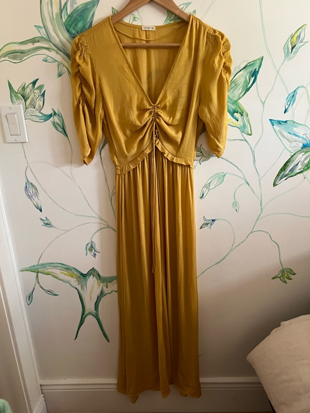 Oysho Women’s Mustard Yellow Ruched Maxi Dress